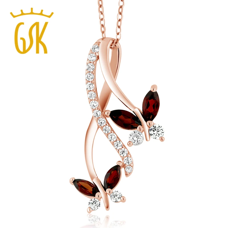 GemStoneKing 1.21 Ct Marquise Red Garnet Butterfly Infinity 925 Sterling Silver Pendant For Women | Украшения и аксессуары
