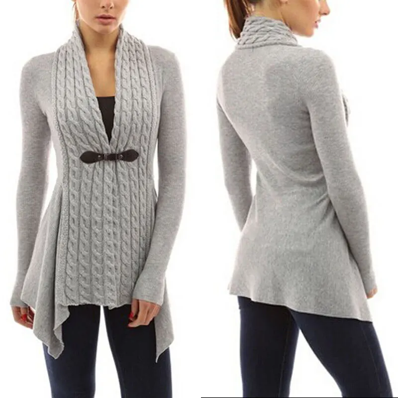 Women Knitted Long Sleeve Jumper Sweater Cardigan Wrap Cowl Neck Shawl Tops Coat