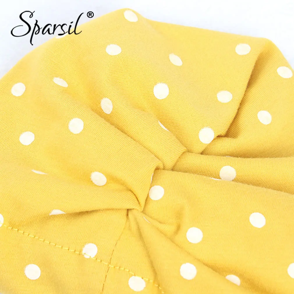 Sparsil, унисекс, хлопковая детская шапка в горошек, модный тюрбан, для новорожденных, ручная регулировка, повязка на голову, дышащий индийский капюшон