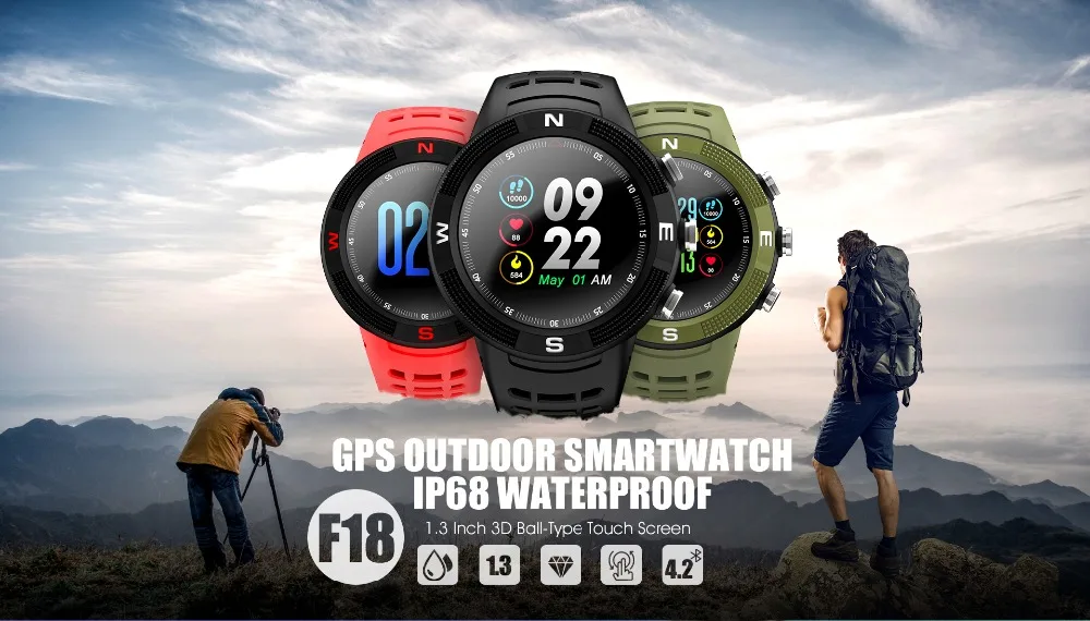 Waterproof GPS Smart Watch F18 Color Screen Big Battery Hear Rate Monitor Men Women Sport Smartwatch