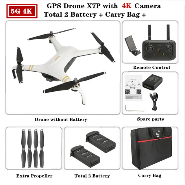 White 2Battery JJRC X7P SMART RC Дрон wifi 1 км FPV w/4 K камера двухосевой карданный бесщеточный двигатель, Квадрокоптер VS X8 RC вертолет Дрон игрушки - Цвет: White 2Battery
