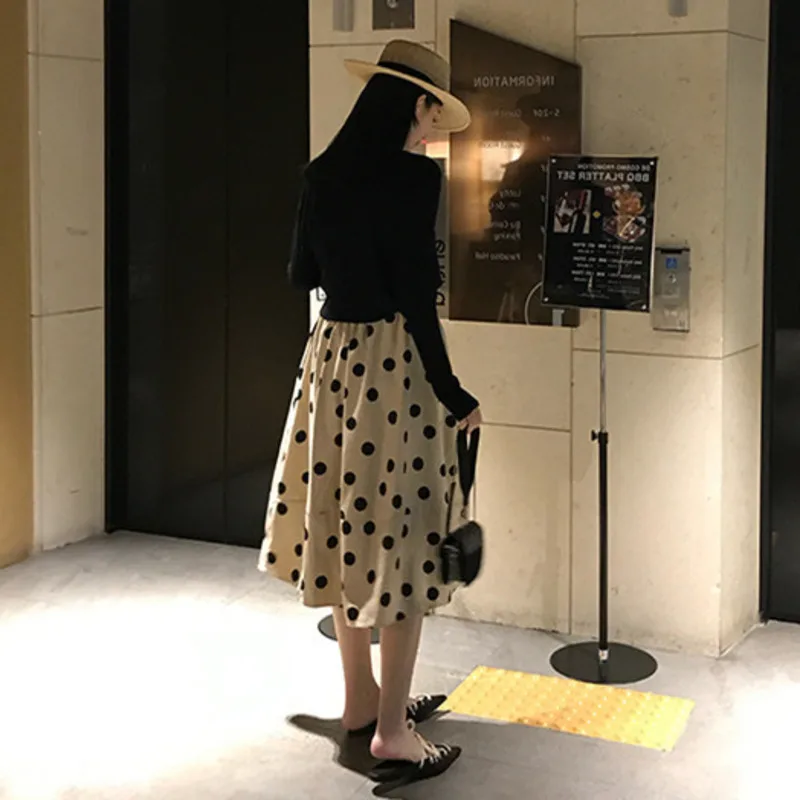 SHENGPALAE Faldas Mujer Moda Новая мода осень-зима юбка Для женщин в горошек, украшенное принтом со Эластичная лента юбки Faldas женские A287