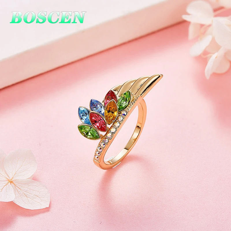 BOSCEN украшенное кристаллами от Swarovski кольцо для женщин день рождения подарок на день Святого Валентина Красочные павлиньи крылья романтический