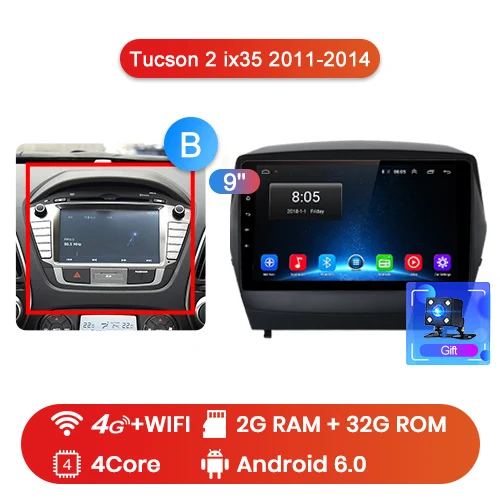 Junsun 4G+ 64G Android 9,0 для hyundai Tucson 2 ix35 2011- авто 2 din Радио стерео плеер Bluetooth gps Нет 2din dvd - Цвет: WIFI-4G 2-32GB-B