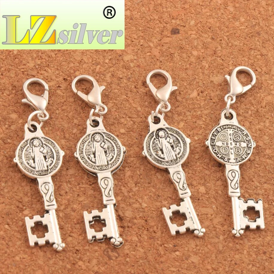 Saint Medal Cross Key Lobster Claw Clasp Charm Beads 12.5x46.5mm 100PCS zinc alloy  Bronze Jewelry DIY C1640