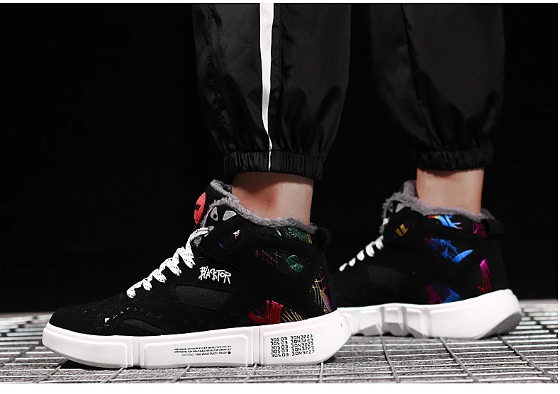 High Top Sneakers Warm Winter Plush Women Shoes Graffiti Platform Sneakers White Lover Shoes Size 11 Zapatos De Mujer