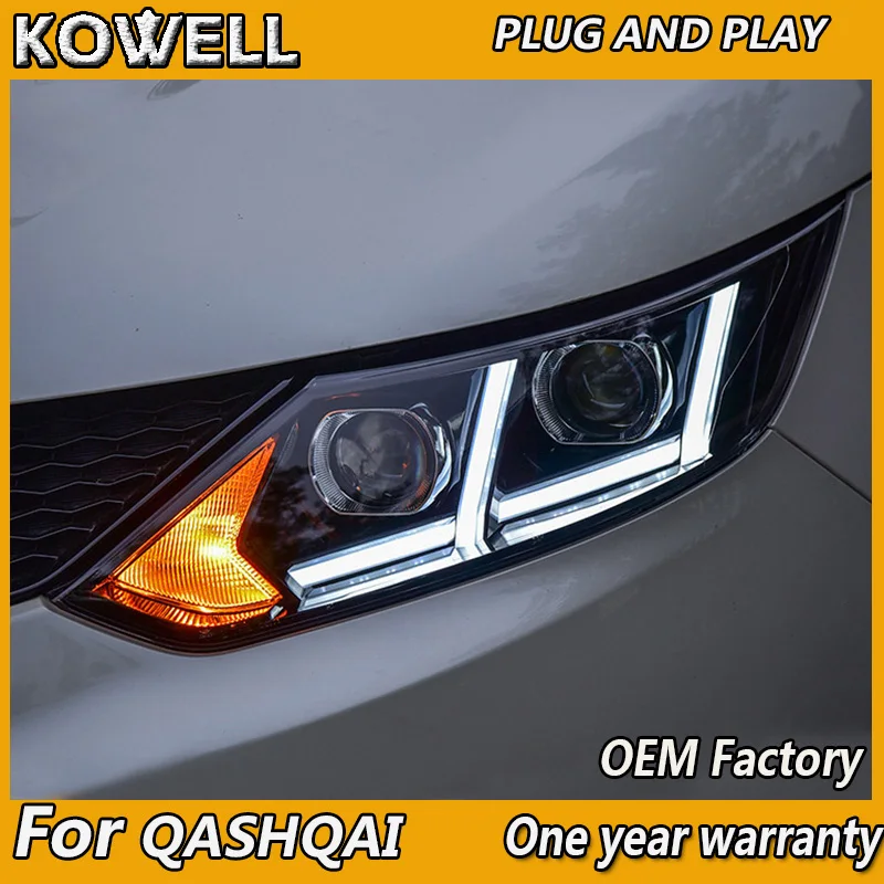KOWELL автомобильная лампа для Nissan Qashqai головной светильник s светодиодный головной светильник DRL Объектив Двойной Луч би-ксенон HID автомобильный передний светильник