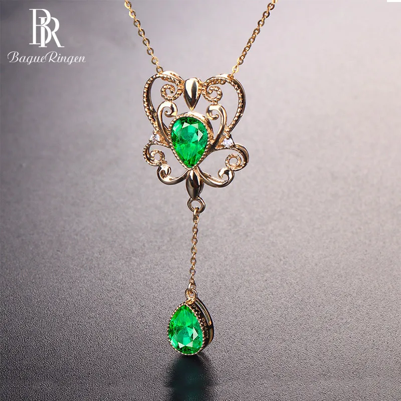 Bague Ringen новый стиль серебро 925 ювелирное изделие золотое ожерелье полый кулон изумруд стильный ретро