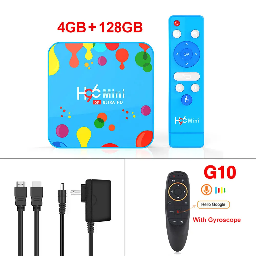 4 ГБ ОЗУ 32 ГБ/128 Гб ПЗУ H96 Мини Android 9,0 ТВ коробка Allwinner H6 четырехъядерный 6K Wifi Buletooth Google плеер Youtube телеприставка - Цвет: H96MINI 4G128G G10S