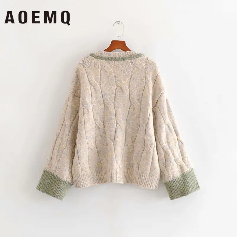 AOEMQ, толстые теплые свитера, свободные, хлопок, 3 цвета, Одноцветный, с волнистым принтом, свитер, свободный рукав летучая мышь, рождественский подарок, женская одежда