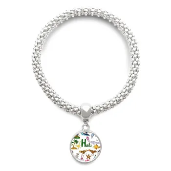 

Haiti Landscap Animals National Flag Sliver Bracelet Round Pendant Jewelry Chain