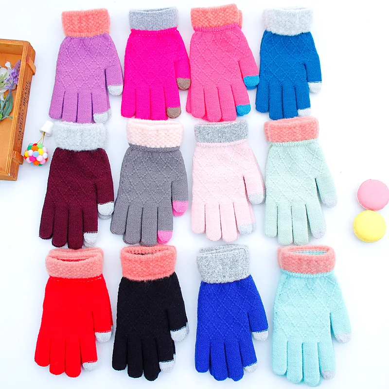 

2019 Winter Touch Screen Gloves Women Men Warm Stretch Knit Mittens Imitation Wool Full Finger Guantes Female Crochet Luvas