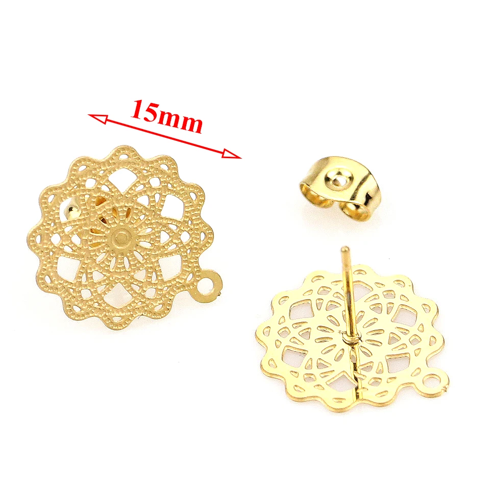 Style 5-gold Ретро Открытый Цветочный узор из нержавеющей стали богемные результаты серьги-гвоздики основные иглы пост Компоненты серьги DIY ювелирных изделий - Цвет: Style 5-gold