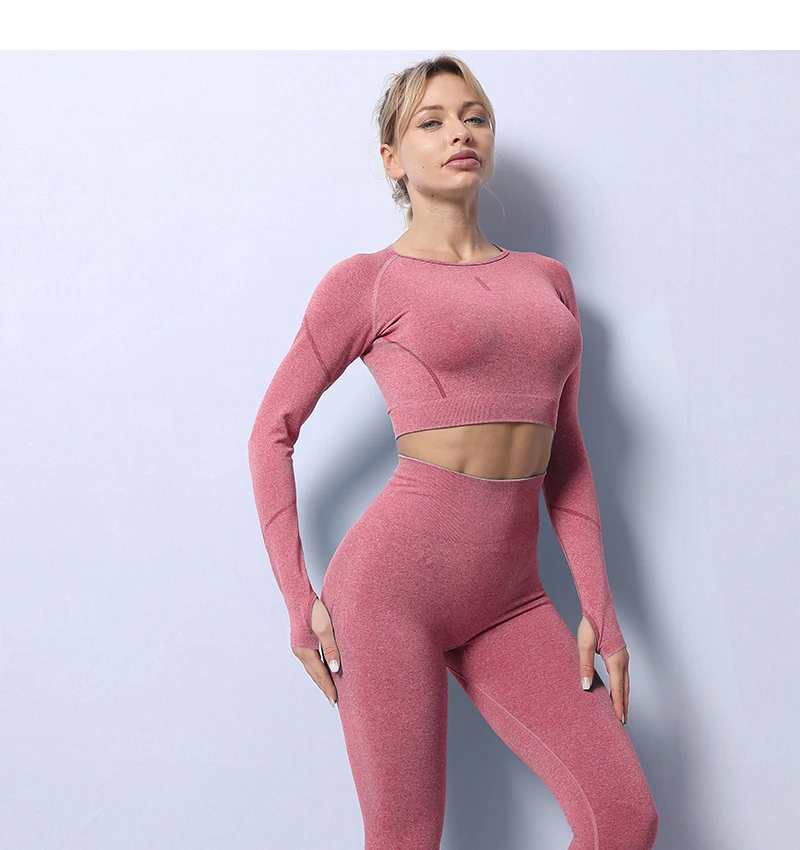 2PCS Seamless Yoga Set Women Tracksuit High Waist Leggings Workout Sportswear Gym Clothing Fitness Crop Top Sports Suits Gym Set