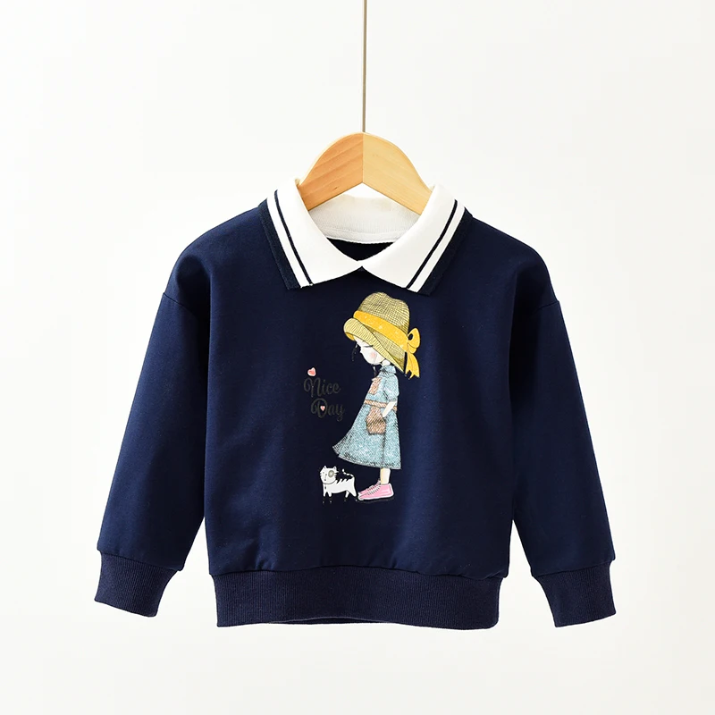 Новинка; детская футболка для девочек; топы с отложным воротником; футболка с рисунком; хлопковый пуловер для девочек; топы; RT631