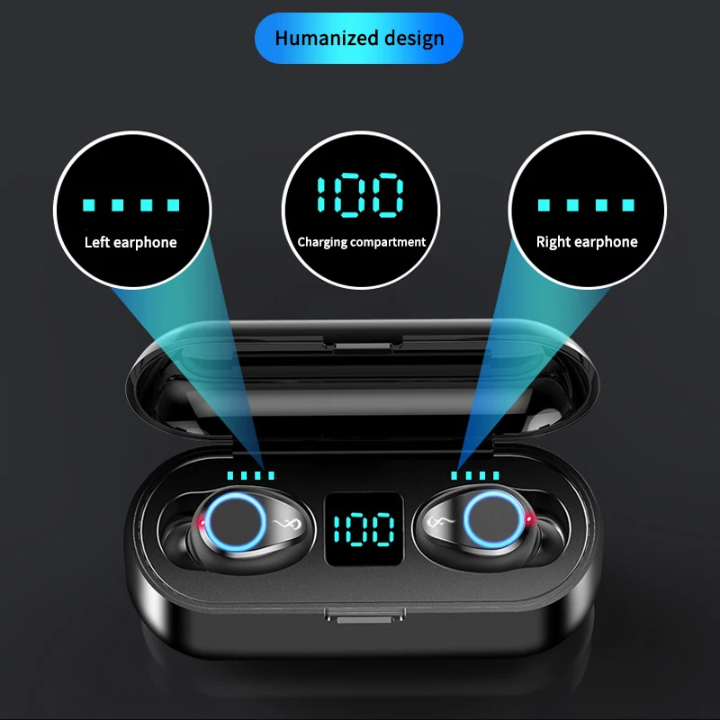 F9 беспроводные наушники Bluetooth V5.0 2000 мАч Внешний аккумулятор светодиодный дисплей мини наушники стерео звук с микрофоном для IOS/Android
