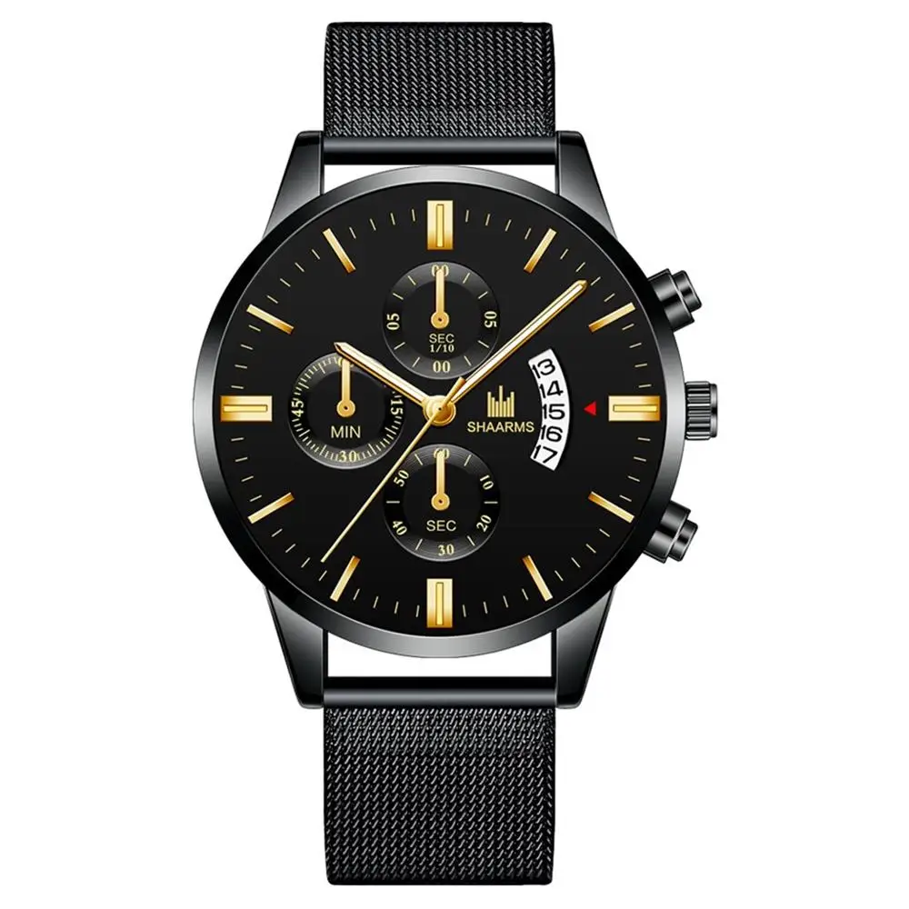 Классические деловые мужские часы с датой, Топ бренд, роскошные модные кварцевые часы с золотым сетчатым ремешком, мужские спортивные часы - Цвет: 10