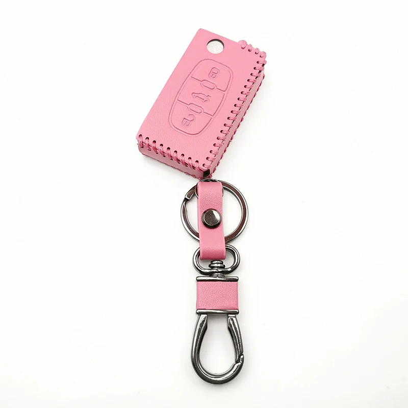 

Hot sale 100% leather car key case for Peugeot 207 307 308 407 408 For Citroen C3 C4 C4L C5 C6 Flip folding 3 button key cover