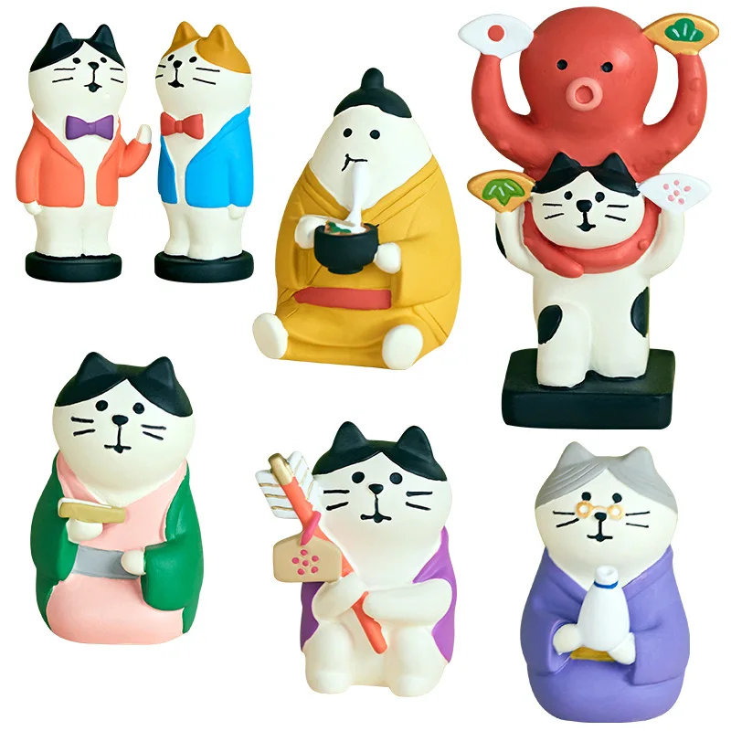 Японские подлинные партии kawaii Мультфильм счастливый котенок кошка украшение для офисного стола Миниатюрная модель Фигурки Рождественский подарок на день рождения