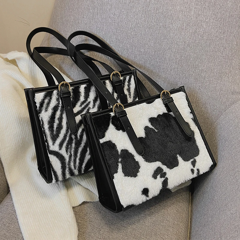 

Zebra Pattern Women's Totes 2021 New Trend Fashion Large Capacity All-Match Shoulder Bags Japan Korea Contrast Color Casual Bag
