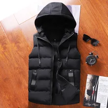 Стиль тренд моды жилет корейский стиль мужской толстый с капюшоном сплошной цвет жилет