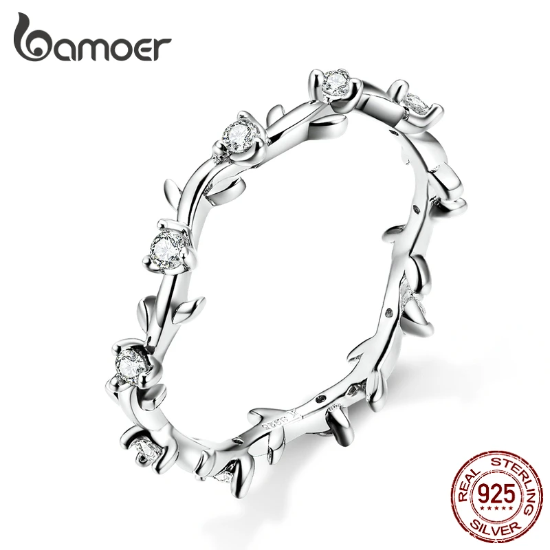 bamoer Stackable Finger Rings for Women 925 Sterling Silver Flower Branch Vine Ring CZ Statement Jewelry Female Bague SCR625 afbeelding