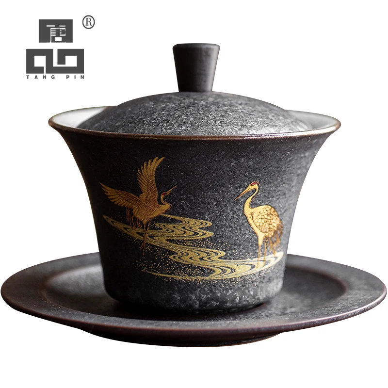 Ceramic Kung Fu Tea Set Drinkware Gold Black Tea Cup Set Chinese