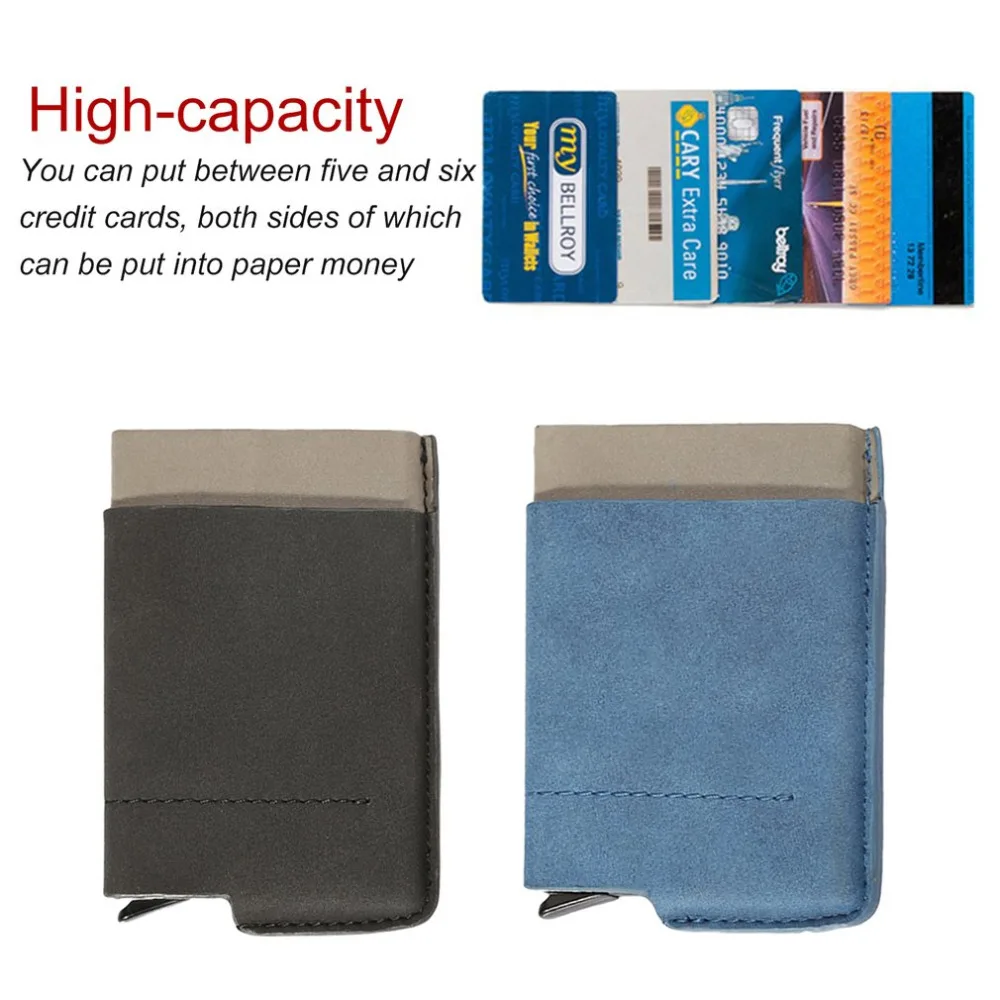 Синий высококачественный кожаный держатель для карт из металла, нержавеющая сталь, визитная карточка, коробка, бизнес подарки, маленький и