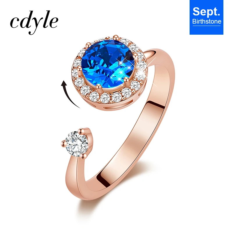 Cdyle кольцо из розового золота, украшенное кристаллом от Swarovski, ювелирные изделия, регулируемый размер, кольца для женщин, подарок на день рождения - Цвет основного камня: Sep. R1014U-S