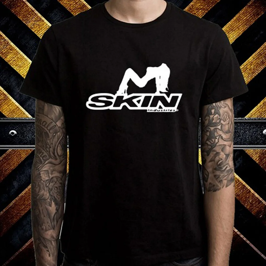 Мужская черная футболка с логотипом Skin Industries размеры от S до 3XL забавная хлопковая