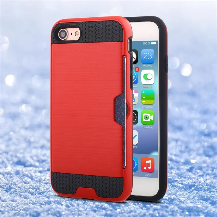 Противоударный Гибридный ТПУ+ PC защитный чехол для Apple iPhone 7 6 6S 8 5 5S Plus SE кредитный держатель для карт слот силиконовый чехол на заднюю панель телефона Capa - Цвет: Red