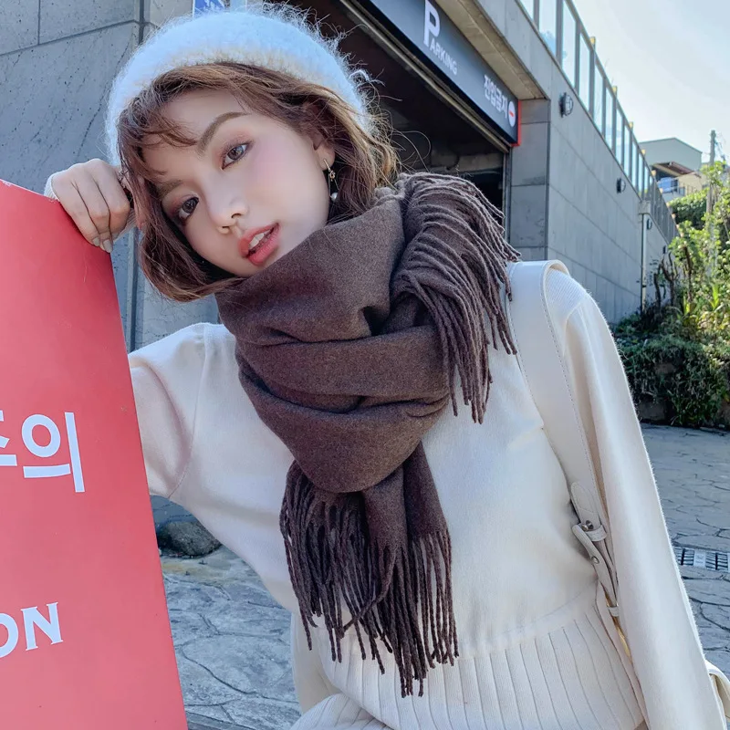

2019 New Style Korean-style Versatile Trend Cashmere Scarf Women's Solid Color Thick Long Fashion Warm Scarf Shawl