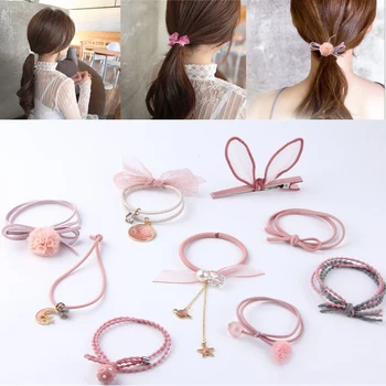 

9Pcs/set Starry Lace Hair Rope Girls Sweet Heart Elastic Hair Ring Rubber Bands Girls Scrunchie Hair Accessories Ties Headwear