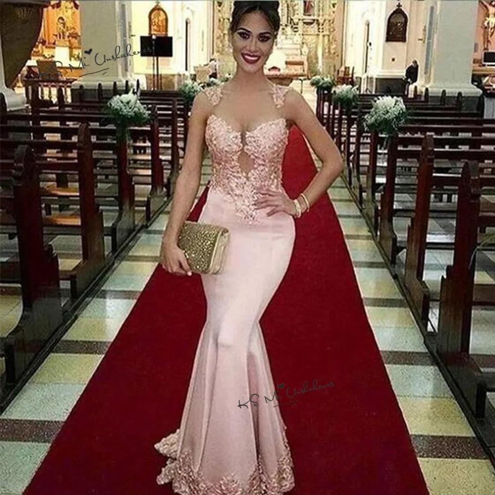 Vestido Longo de Festa, сексуальные розовые вечерние платья, длинное кружевное платье русалки для выпускного вечера,, платья без рукавов для особых случаев