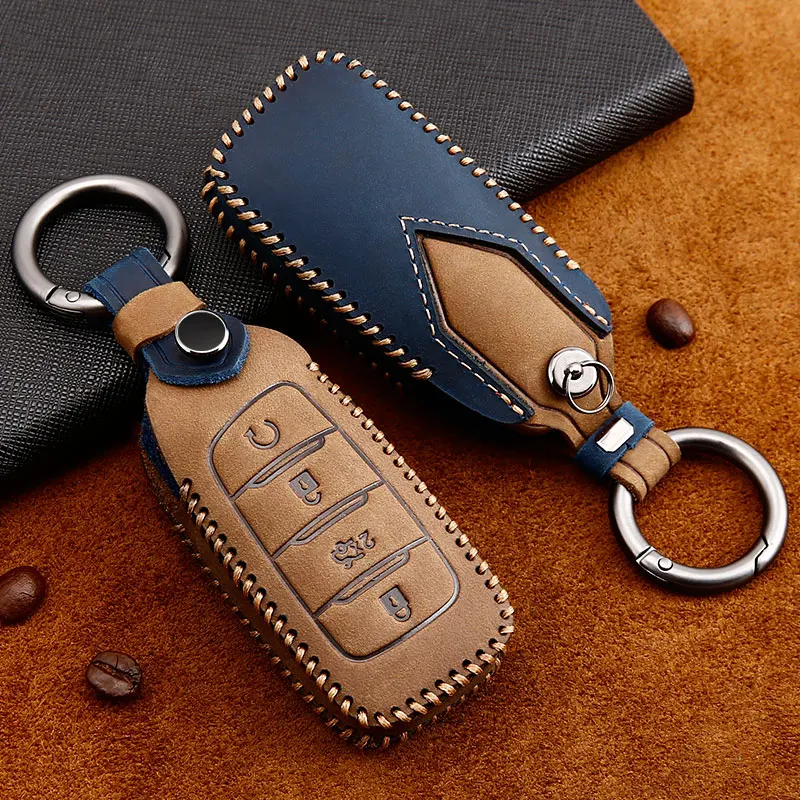 

Crazy Horse Leather Car Smart Key Case for Changan CS35PLUS CS55PLUS CS75PLUS CS15 Oushang A600 Remote Cover Auto Accessories
