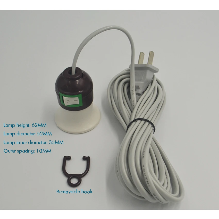 5M Extension Hanging Lantern Pendant Light Lamp Cord Cable E27 Socket with On/Off Switch, 2-pin Plug, for Kitchen Bedroom Light