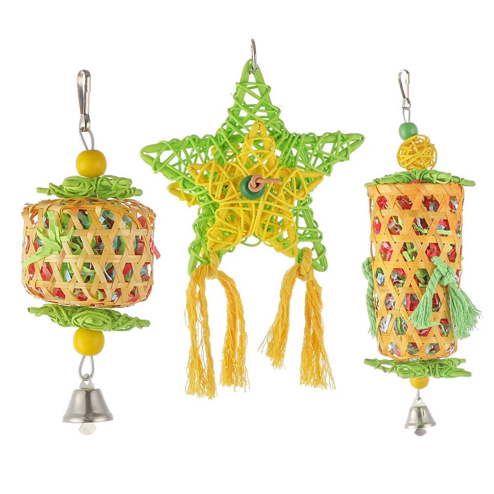 Natural Bamboo Rattan/Paper Weaving Cage Pet Bird Chewing Toys Parrot Cage Foraging Shredder Home Hanging Decoration parrot toy,bird toy