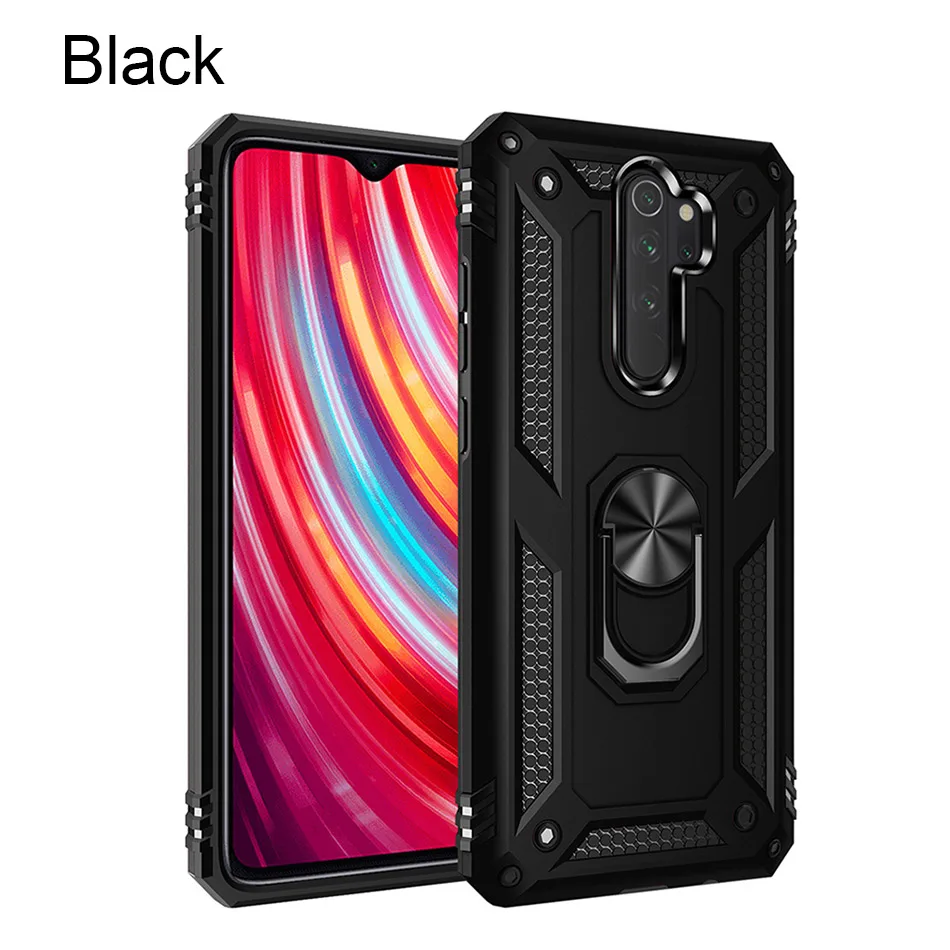Роскошный бронированный Магнитный чехол с металлическим кольцом для Xiaomi Redmi Note 7 8 Pro, противоударный задний Чехол для Redmi 7A 8A, силиконовый чехол-бампер - Цвет: Black
