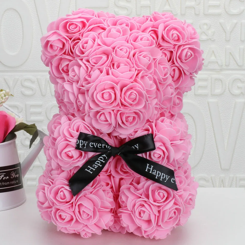 pink Прямая поставка, плюшевый мишка, роза, цветок 25 см, искусственное мыло, пена, медведь из роз, подарки на год для женщин, подарок на день Святого Валентина, свадьбу - Цвет: pink