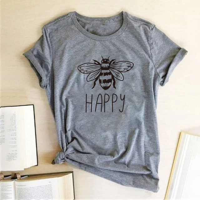Happy Printed Bee Kind Women T-shirt O-Neck Cotton Short Sleeve Casual Shirts Woman Ladies Summer Graphic Tees Tops Clothes 2020 4