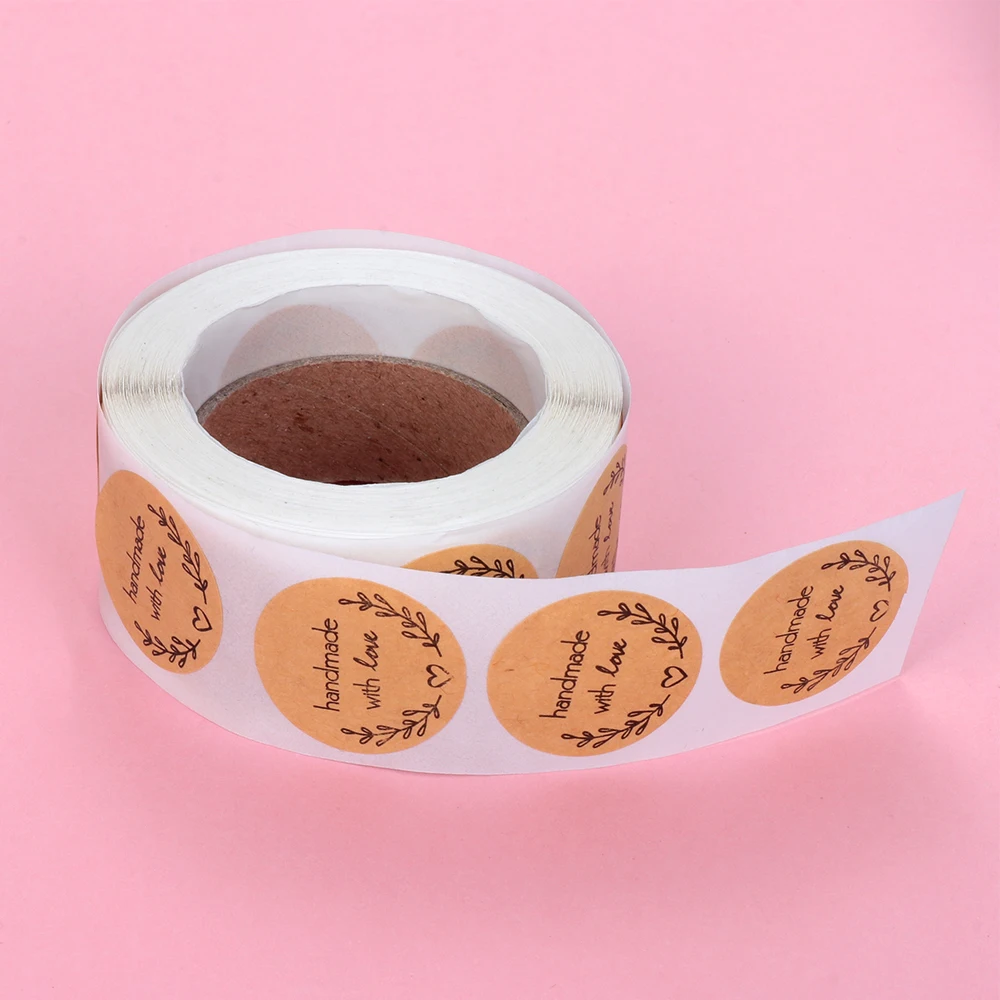 

500PCS/Roll Handmade Cookie Bags Kraft Stickers Boxes Cards Package Sealing Label Tag Wedding Decor Party Crafts Supplies