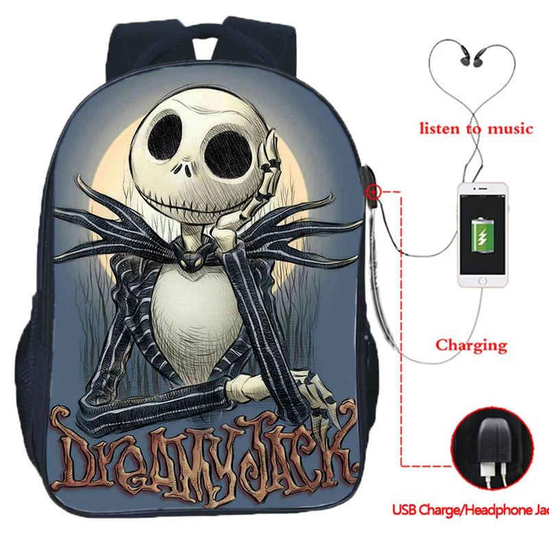 Высокое качество кошмар до Рождества USB зарядка школьный рюкзак для мужчин и женщин мальчиков девочек школьная сумка модный рюкзак для ноутбука - Цвет: 4