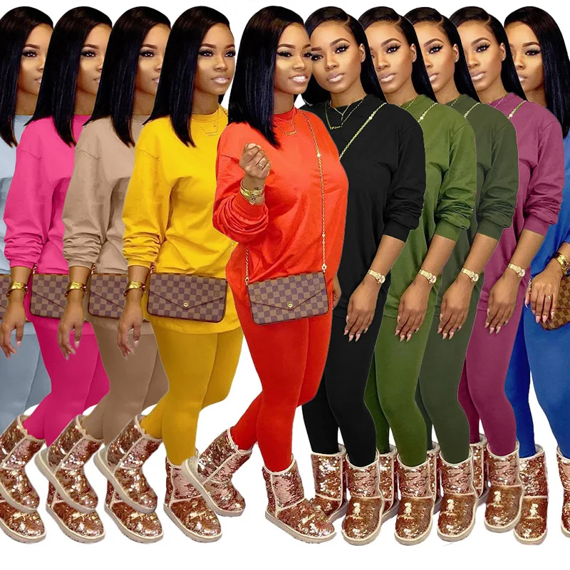 

Fall Fashion Classic Solid Women's Set 2 Two Piece Set Women Sweatshirt Jogger Pants Suit Tracksuit Matching Set Casual Outfit