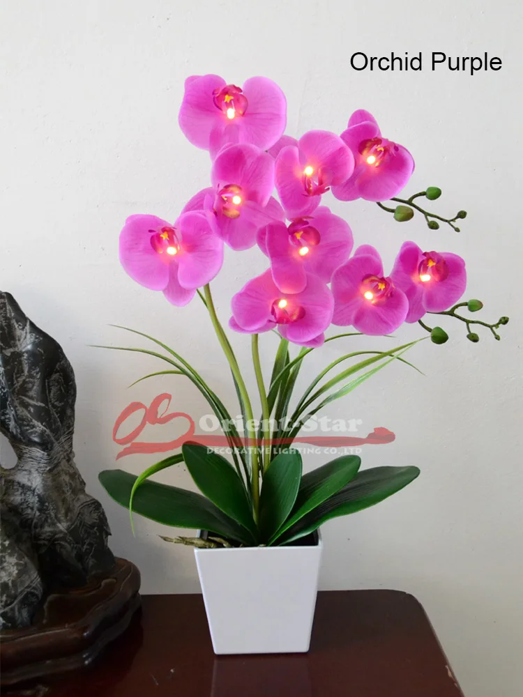 2"(50 см) светодиодный Цветок орхидеи, бонсай, 9 шт., теплый белый светодиодный/освещенный цветок с 2* AA батареей - Цвет абажура: Orchid Purple