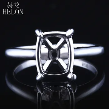 

HELON Solid 14k White Gold Women Fine Jewelry Engagement Wedding Ring Cushion cut 6x8mm to 8x10mm Semi Mount Ring Setting Prong