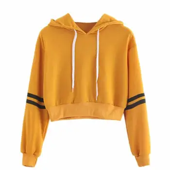 

Women's Fashion Sweatshirt Women Varsity-Striped Drawstring Crop Hoodie Sweatshirt Jumper Crop Pullover Tops