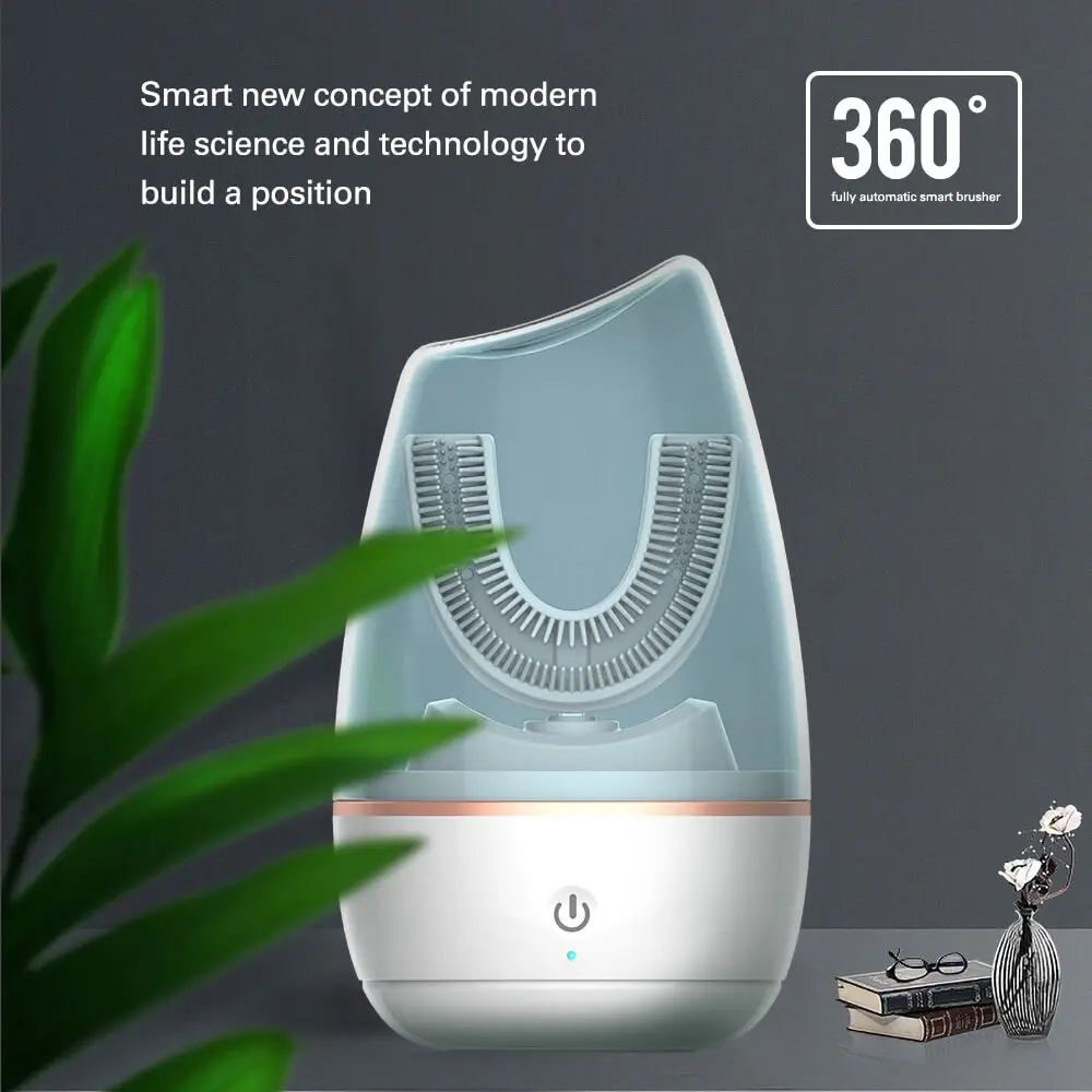 Cepillo de dientes eléctrico sónico, inteligente y automático, recargable por USB, de silicona, tipo U, luz azul, para adultos, 360|Cepillos de dientes eléctricos| - AliExpress