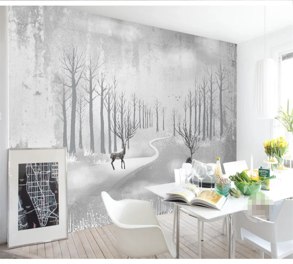 Custom wallpaper mural 3D-8D wall covering hand-painted beautiful wood elk TV background wall decoration painting hand painted storage box 50x40x40 cm solid mango wood