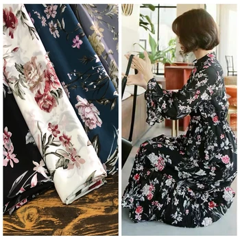 

/Autumn Handmade DIY Garment Cloth Printed Cloth Fashion Japanese Korean Pastoral Style Floral-Print Linen Chiffon Cloth/1 M