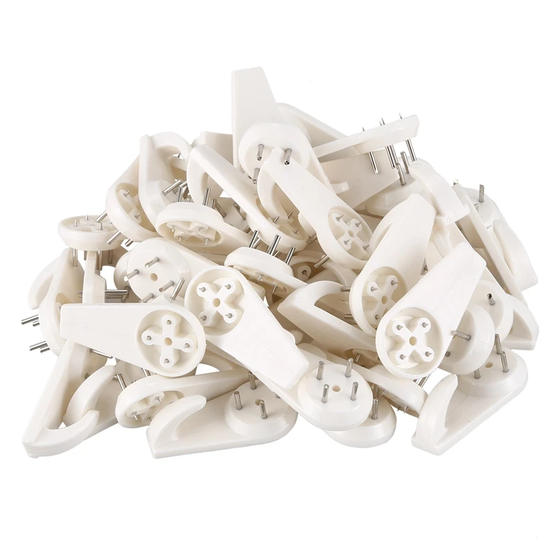 

50 Pcs Beige Wall Mount Non-mark Hooks Picture Photo Frame Hangers
